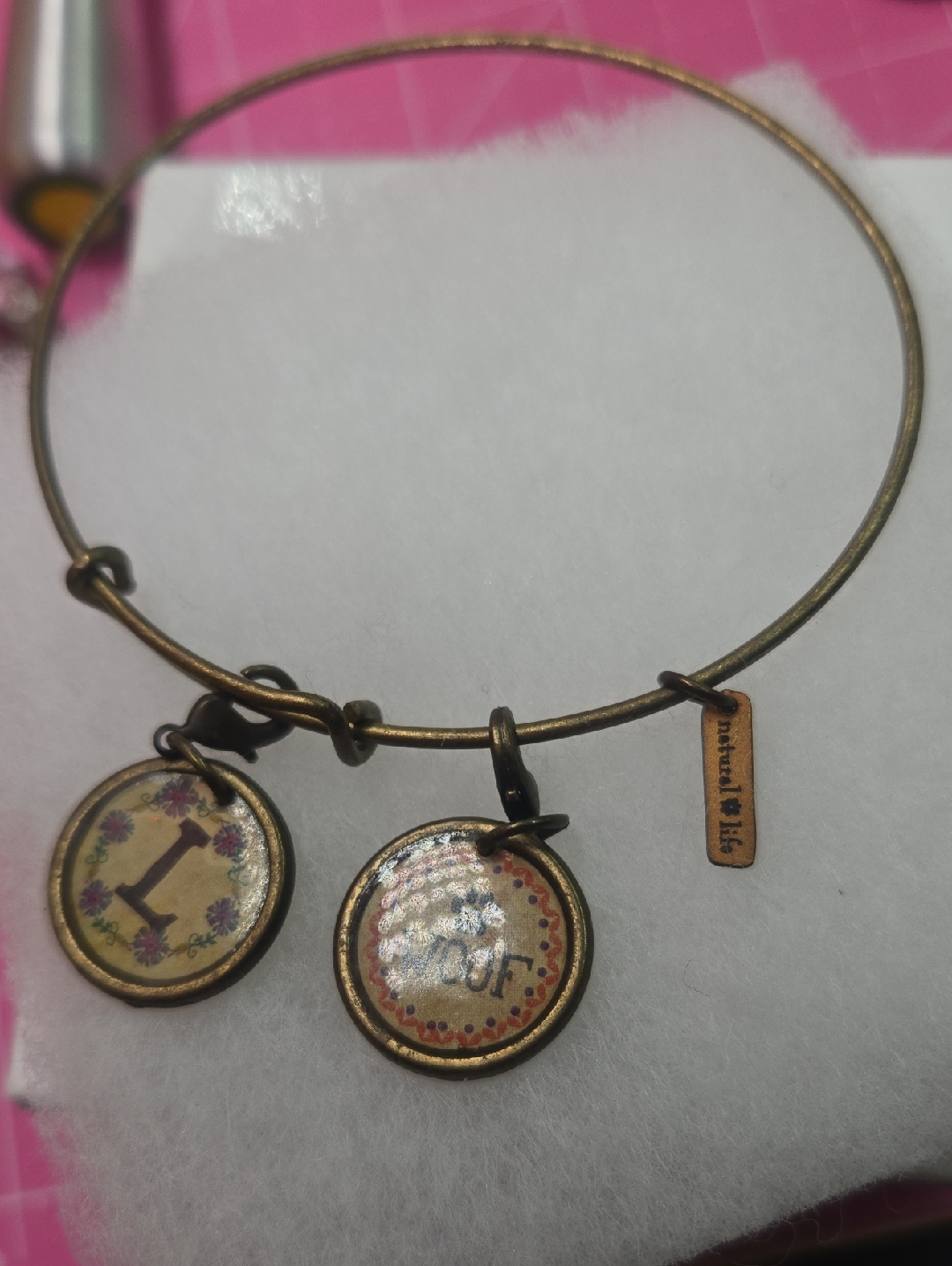 Natural Life Antiqued Gold-Tone Initial Charm Bracelet With Floral Accents